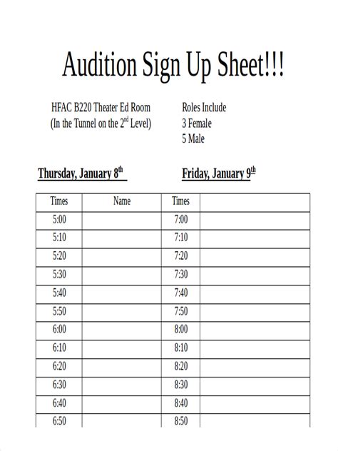 sheet metal casting|audition sign up sheet template.